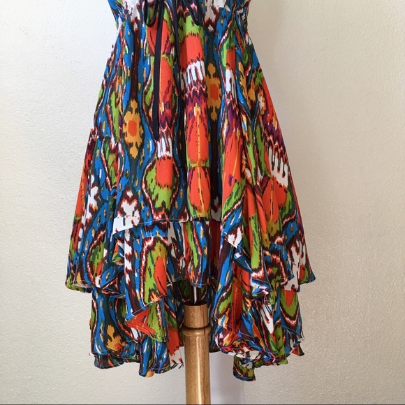 Free People Halter Ikat Print Tiered Hi-Low Dress Flowy Beach sz M - Picture 4 of 8